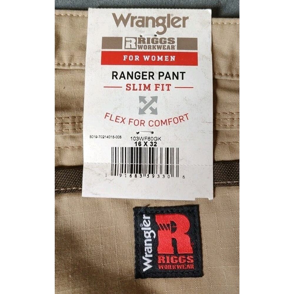 Women's Wrangler Riggs Workwear SlimFit Ranger Cargo Khaki Work Pants 16x32 NWT